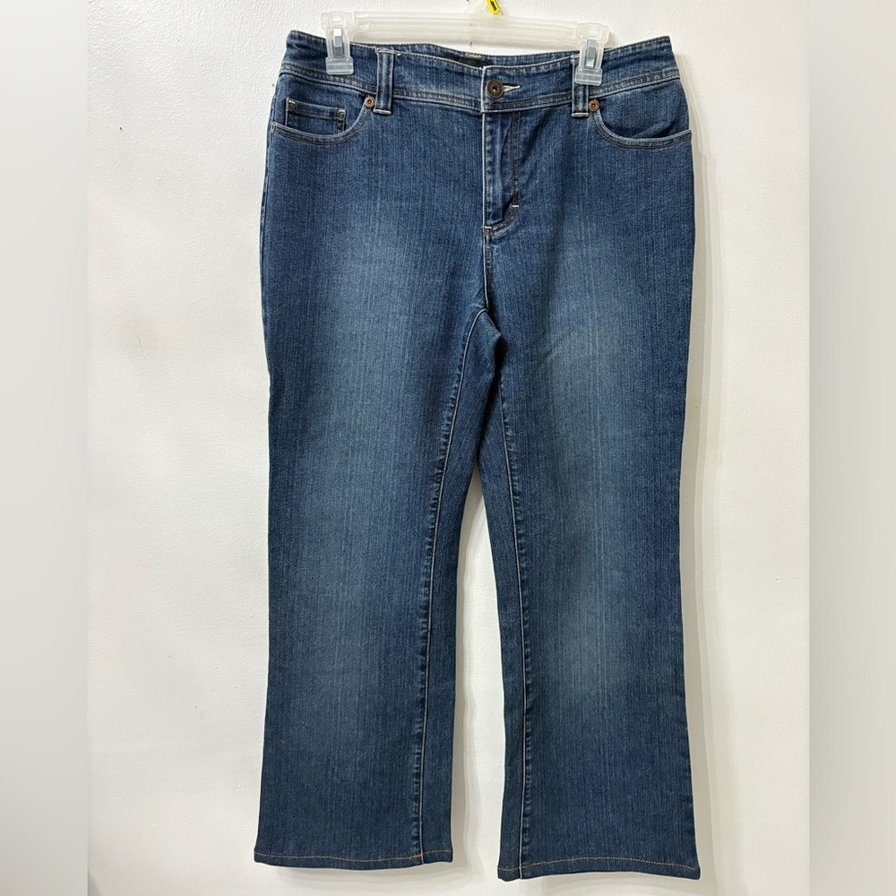 Women’s Size 10 Contrast Jeans Blue Denim Medium Wash Length 37.5” Stretch